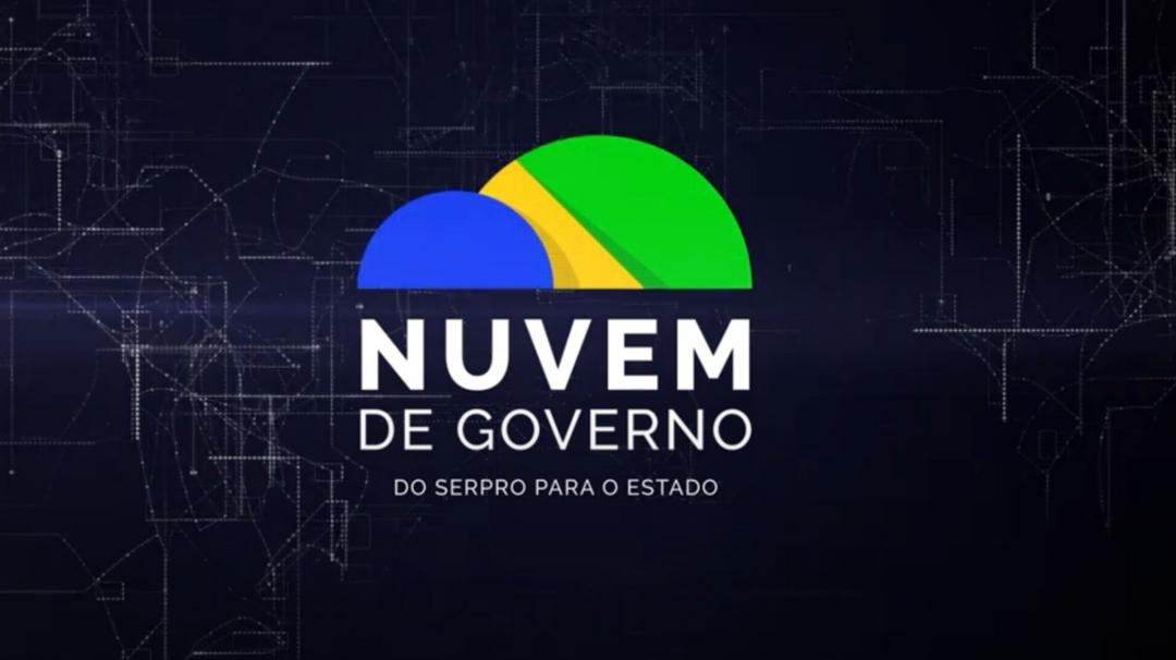 Imagem ilustrativa da nuvem de governo do Serpro, com as cores da bandeira do Brasil formando uma nuvem. 